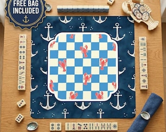 Mah Jongg Mats with Lobster Design, Nautical Mahjong Mat for Game Night, Mahjong Gifts, Mahjong Accessories, Mahjong Mats for Table Decor