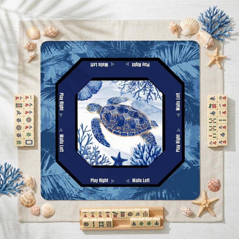 Beautiful Sea Turtle Mah Jongg Mat makes the perfect mahjong gift ideas for friends and family. A unique mahjong gift for birthdays or holidays, ideal for any player who loves coastal decor and high quality mahjong accessories.