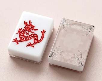 American Mahjong Tiles | Sakura Blossom Custom Back Mahjong Tile Set — Blush & Navy · Japanese Floral Mahjong Gift