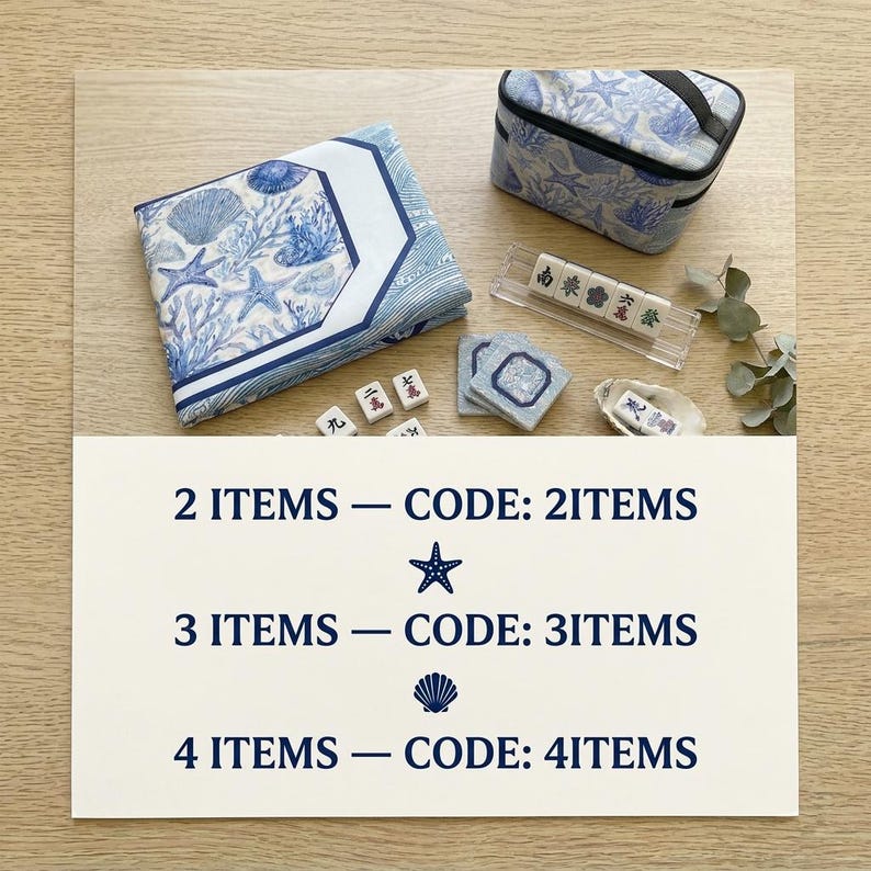 American Mahjong Set | Blue & White Mahjong Mat with Rules · Mahjong Tiles · Card Holders · Tile Bag — Coastal Mahjong Gift imagen 4