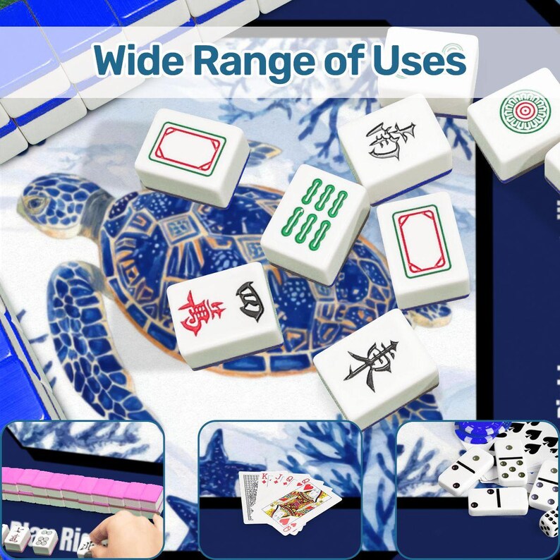 Sea Turtle Mahjong Mat - Blue Coastal Mah Jongg Mat for Game Night, Mahjong Accessories, Mahjong Gift Ideas, Premium Mahjong Table Mat image 9