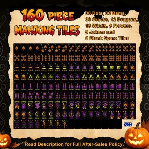 Halloween Mahjong Tile Set, Gothic Skull Design American Mahjong Tiles Full 160 Tile Set, Spooky Game Night Horror Decor Gift for Her image 10