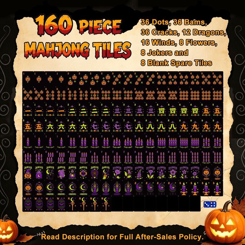 Halloween Mahjong Tile Set, Gothic Skull Design American Mahjong Tiles Full 160 Tile Set, Spooky Game Night Horror Decor Gift for Her image 10