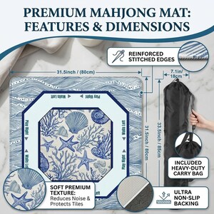 American Mahjong Tiles with Custom Backs, Blue & White Coral Shell Tile Set with Mahjong Mat, Card Holders and Tile Bag image 15