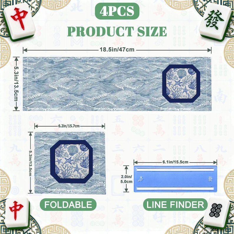 American Mahjong Set | Blue & White Mahjong Mat with Rules · Mahjong Tiles · Card Holders · Tile Bag — Coastal Mahjong Gift imagen 17