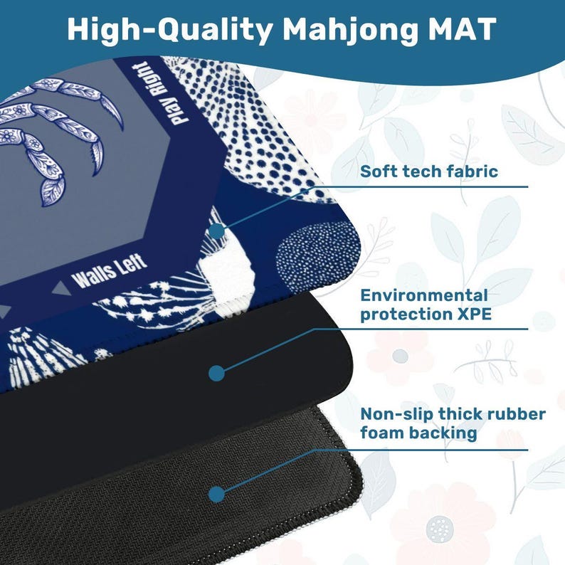 Mah Jongg Mat with Crab Design, Mahjong Mats for Game Night, Mahjong Accessories, Blue Coastal Mah Jongg Mats, Mahjong Gift Ideas, Mahjong image 7