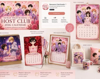 Calendario de pared/planificador romántico de anime Ouran High School Host Club 2026
