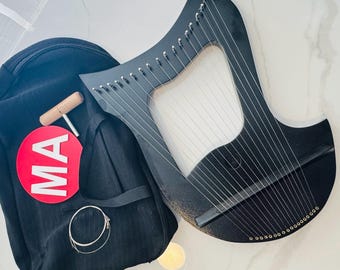 18-String Lyre Harp | Rosewood, Metal Strings, Flower Design