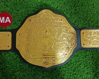 Réplica del cinturón de campeonato de peso pesado Big Gold de zinc, latón de 4 mm con bolsa.