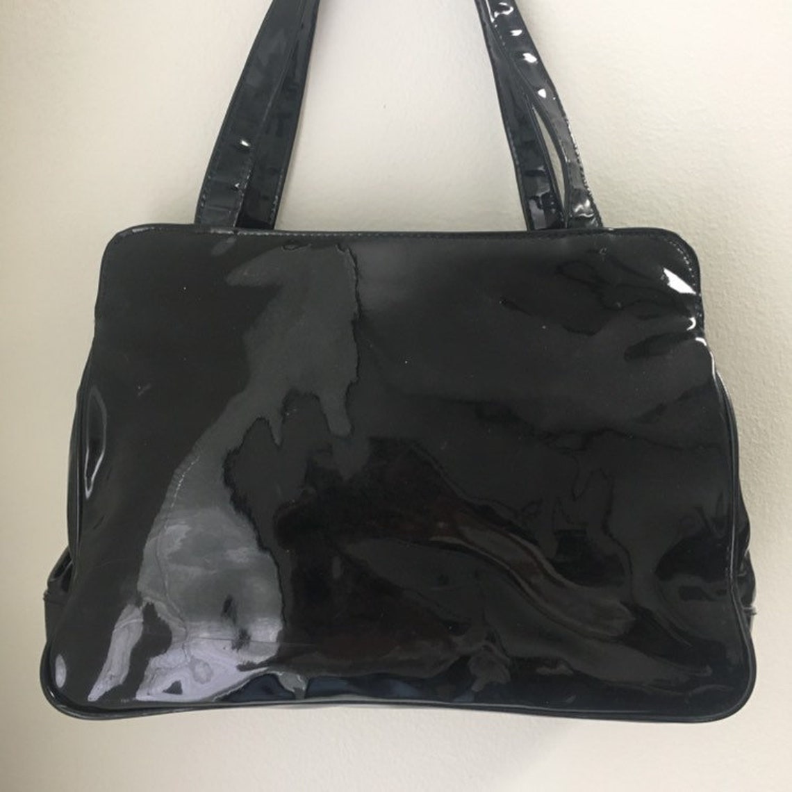 Vintage Almondo Shiny Black Patent Leather Jackie O Handbag | Etsy