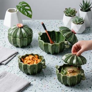 Cactus keramische soepkom met deksel, 30,4 oz porseleinen pot, sappig keukendecor, plantenliefhebber cadeau, housewarmingcadeau, cadeau voor haar
