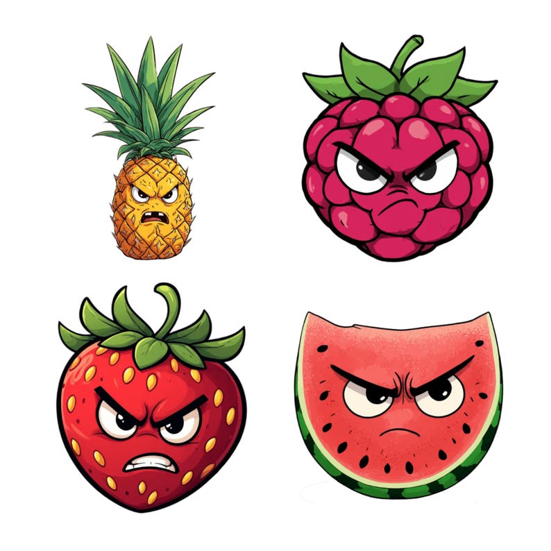 12 Angry Fruit Clipart (PNG, JPG) - Etsy