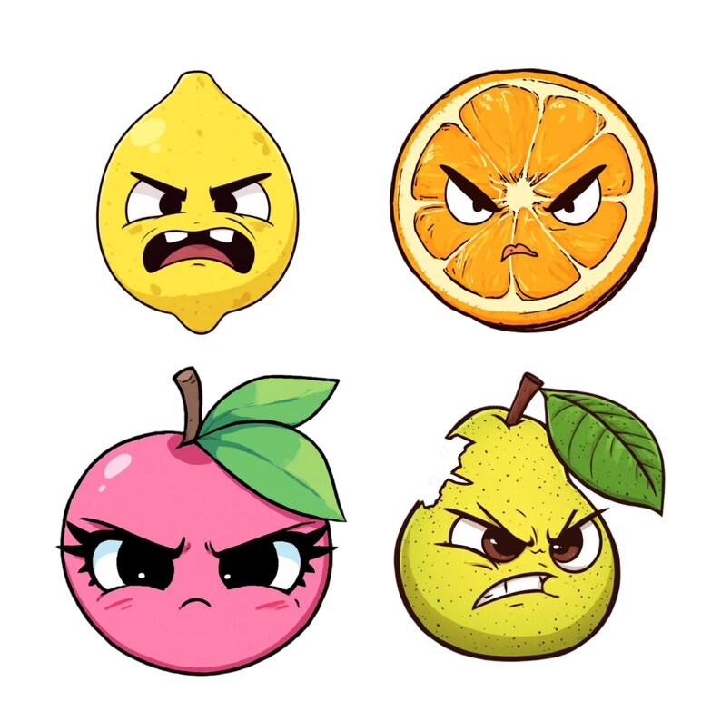 12 Angry Fruit Clipart (PNG, JPG) - Etsy