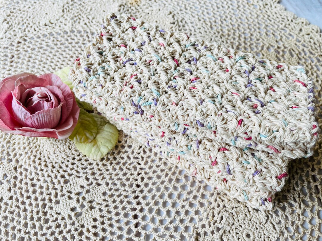 100 Cotton Crocheted Textured Washcloths or Dishcloths, Farmhouse