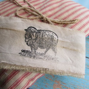 SHEEP Muslin Ribbon Trim, 2 yards Hand Stamped, Holiday Trim, Tree Trim, Gift Wrapping, Farmhouse Trim, Rustic Ribbon, Embellishment image 3