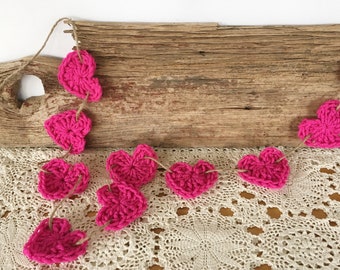 Pink Rustic Heart Garland, Bridal Shower, Country Heart Decor, Mini Heart Bunting, Heart Banner, Photo Prop Garland, Wedding Garland