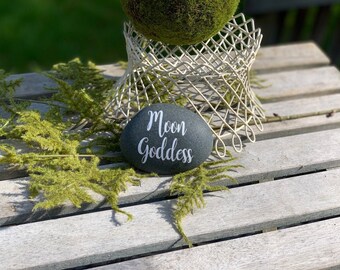 Moon Goddess Paperweight - Lake Huron Beach Stone - Great Lakes Gathered Stone Decor, Cottage Decoration