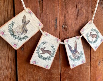 Rabbit Easter Garland, Spring Vintage Inspired Banner, Easter / Spring Mantel Garland, Baby Shower Decoration, Nursery Banner