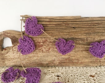 Rustic Crochet Heart Garland, Mini Heart Bunting, Heart Banner, Photo Prop Garland, Wedding Garland, Bridal Shower,  Country Heart Decor