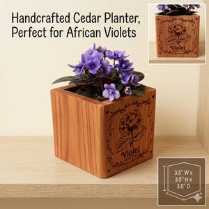 Maceta pequeña de cedro de 3,5 x 3,5 cm, mini maceta de madera, maceta rústica artesanal para suculentas, maceta para violetas africanas, regalo para jardín de interior