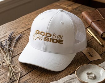 Embroidered Christian Trucker Hat, God Is On My Side Faith Apparel