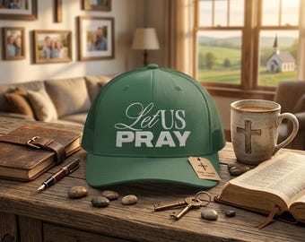 Let Us Pray Embroidered Trucker Hat, Christian Faith Apparel for Men & Women