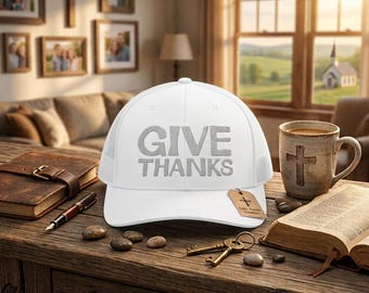 Give Thanks Christian Trucker Hat, Thanksgiving Embroidered Hat for Men & Women, Religious Gift