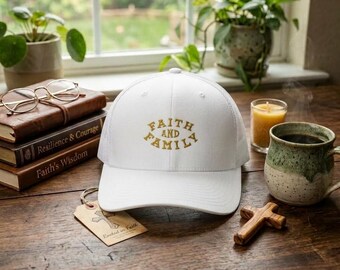 Embroidered Faith and Family Trucker Hat, Christian Apparel for Men & Women