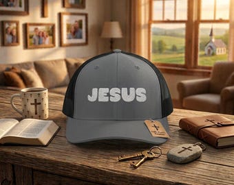 Embroidered Jesus Trucker Hat, Christian Faith Apparel, Adjustable Snapback