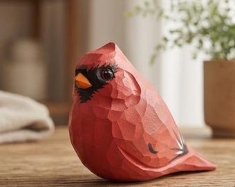Estatua de cardenal rojo de madera pintada a mano, regalo único de madera con forma de pájaro, figura de animal realista, decoración caprichosa para el hogar con temática de bosque.