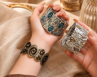 Handcrafted Copper Cuff Bracelet – Ethnic Abstract Art Statement Bangle