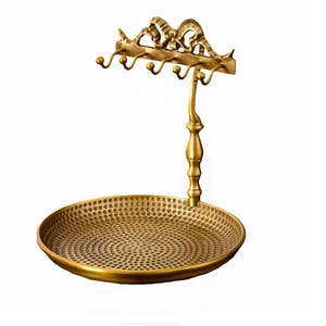 Vintage Brass Jewelry Stand - Antique Gold Catchall Tray - Entryway Key Holder - Bedroom Vanity Organizer image 1
