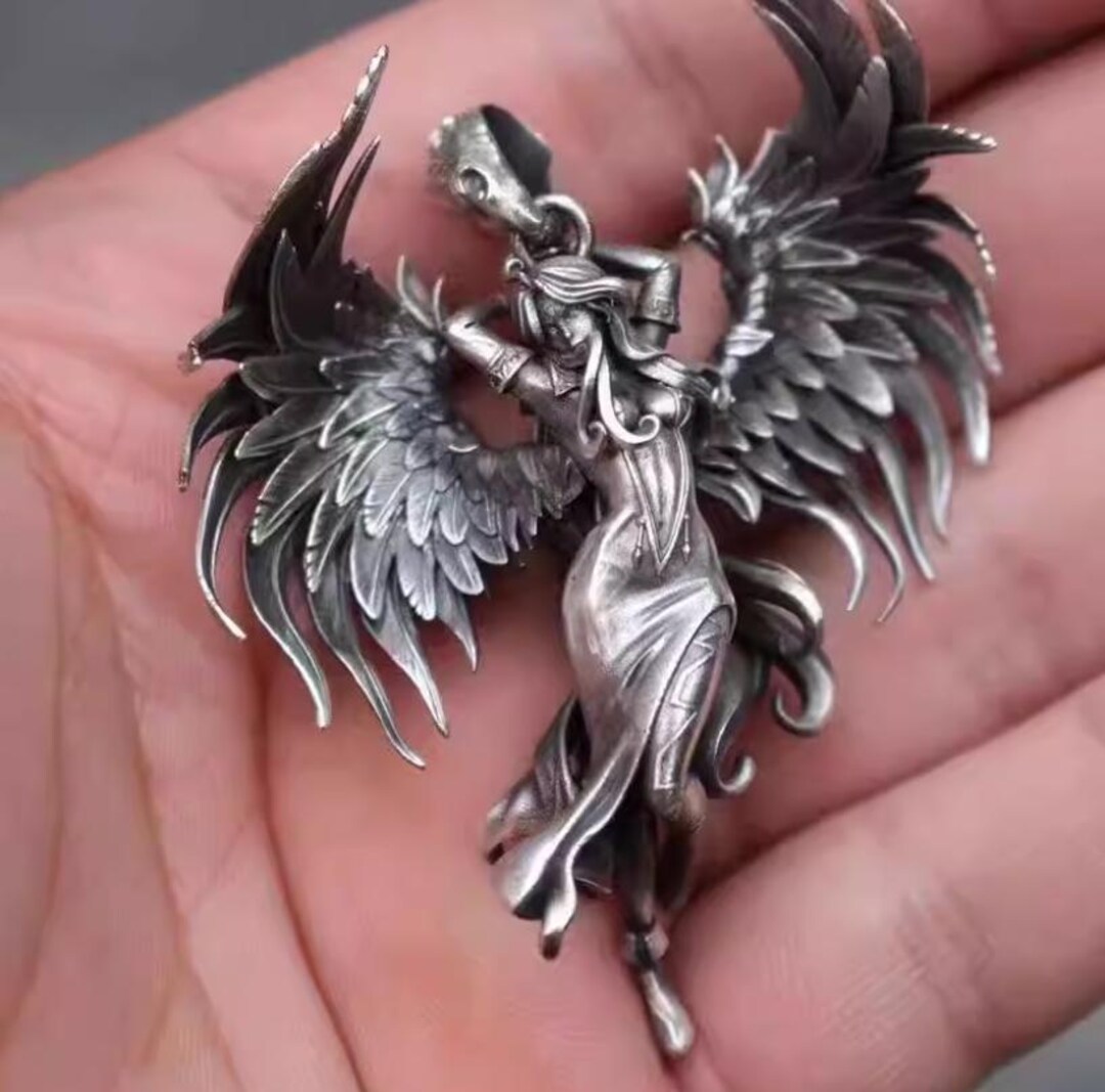 Fallen Angel Rhinestone Fallen Angel Pendant – Copper, Tibetan Silver, Dark Fantasy Necklace ...