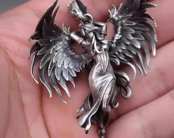 Fallen Angel Pendant – Copper, Tibetan Silver, Dark Fantasy Necklace/Keychain.