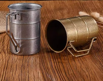 Industrial Stainless Steel Coffee Mug: Distressed Retro Beer Cup for Camping