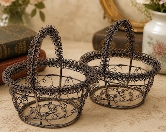 Hand-Woven Copper Miniature Basket – Filigree Dollhouse Decor, Kinetic Ornament.