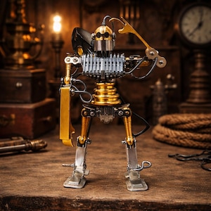 Handcrafted Punk Robot Sculpture – Industrial Stainless Steel Art Decor (BX01).