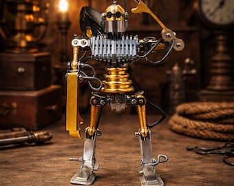 Handcrafted Punk Robot Sculpture – Industrial Stainless Steel Art Decor (BX01).