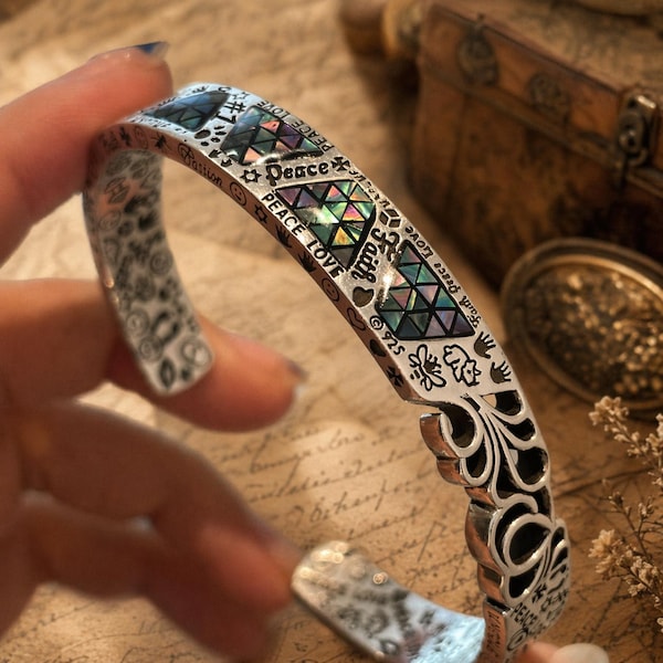 Mixed Metal Abalone Cuff – Sterling Silver & White Copper Graffiti Bangle.