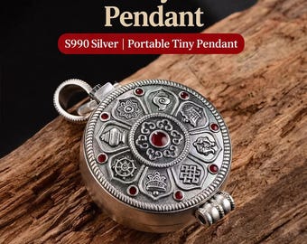 A"Mixed Metal S990 Silver-Plated Copper "Stardust" Wishing Box Pendant — Tibetan-Style Gau Box Necklace