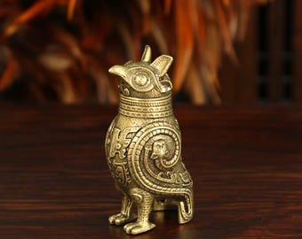 Solid Brass Owl Zun Secret Box – Ancient Shang Dynasty Totem Figurine