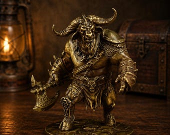 Solid Brass Ox Demon King Statue – Warrior Ornament, Mythological Desktop Companion, 0.9-lb Brass Decor.