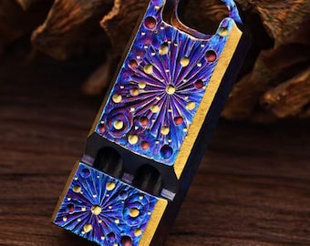 Handcrafted Titanium Whistle-High Frequency Emergency Survival Whistle-Unique Hand Engraved EDC Gear-Heat Anodized Art-Limited Edition Gift