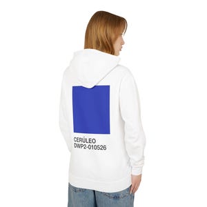 Sudadera con capucha estampada azul cerúleo, estilo urbano minimalista, moda unisex de talla grande (impresión DTG)