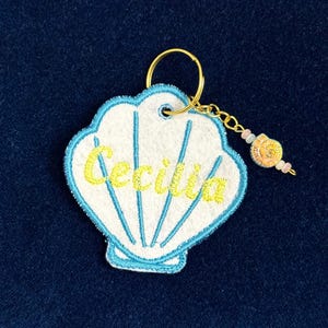 Personalized Embroidery Keychain | Custom Name Bag Tag | Monogrammed Patch Seashell Charm