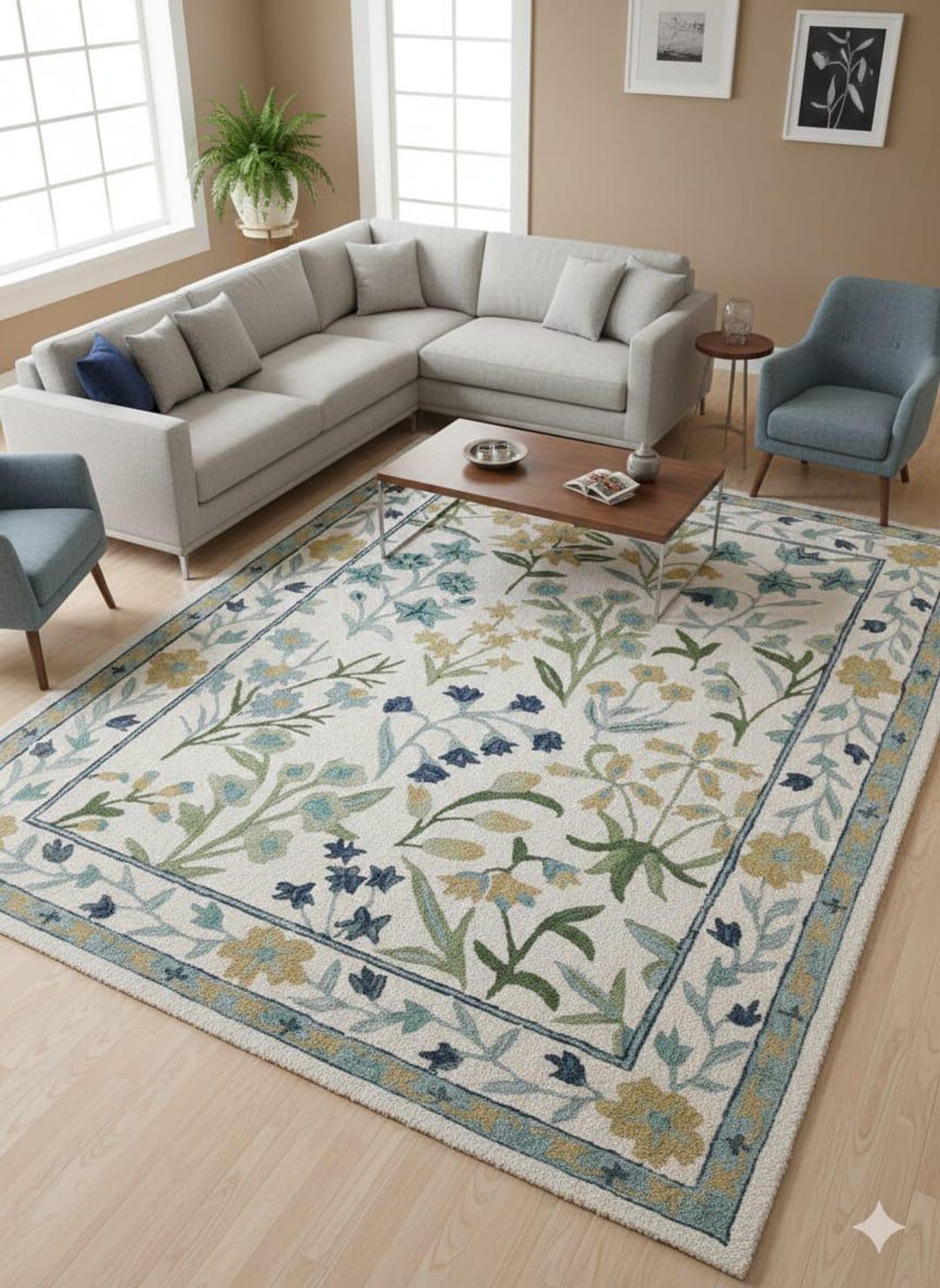 Hand Tufted Wool Floral Rug | 8X10 Modern Cottage Core Style Rug ...