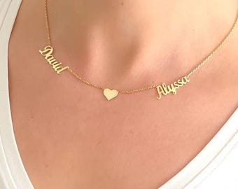 Custom Two Name Heart Stainless Steel Necklace Personalized Gold Plated Jewelry Gift for Her