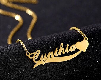 Custom Name Necklace with Heart Charm Stainless Steel Personalized Jewelry Gift