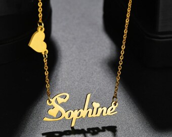 Personalized Name Necklace with Heart 18K Gold Plated Stainless Steel Pendant Dainty Women Jewelry