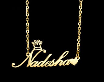 Stainless Steel Personalized Name Pendant Necklace For Women Custom Crown Heart Choker Necklace Jewelry